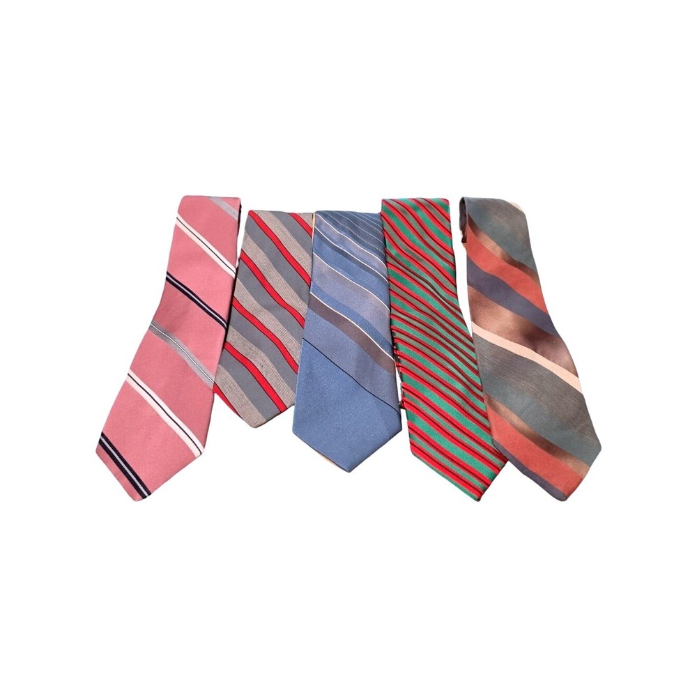 Vintage Mixed Striped Necktie Lot 5pc Austin Manor McGregor Holiday Pink Blue